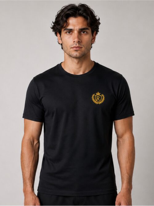1 Black Crest Embroidered Premium Cotton T Shirt